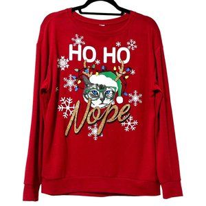 Ho Ho Nope Ugly Christmas Holiday Kitten red soft lightweight sweatshirt FLAW